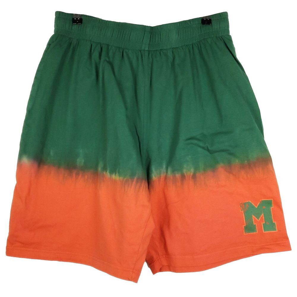Miami Hurricanes Mitchell & Ness NCAA L Large Shorts Green Orange Dip Dyeβ NWT
